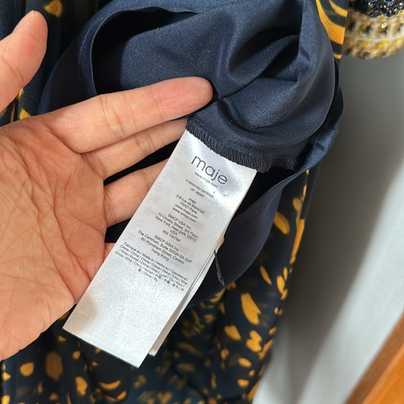 Maje Navy & Yellow Spotted Print Long Sleeve Midi Dress - Picture 9 of 11